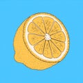 Illustration of a sliced lemon on a blue background Royalty Free Stock Photo