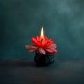 Illustration of a slower shaped candle lighting up a small space, clean packground design, detaile flower