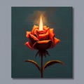 Illustration of a slower shaped candle lighting up a small space, clean packground design, detaile flower