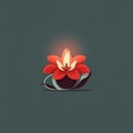 Illustration of a slower shaped candle lighting up a small space, clean packground design, detaile flower