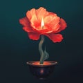 Illustration of a slower shaped candle lighting up a small space, clean packground design, detaile flower