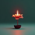 Illustration of a slower shaped candle lighting up a small space, clean packground design, detaile flower