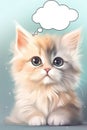 small adorable kitten on light background with thought bubble