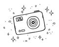 Illustration small camera. Simple doodle style. Isolated black contour objects on a white background. Royalty Free Stock Photo