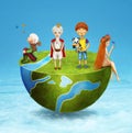 Illustration of small children on half of the globe