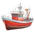 An illustration of a small fishing boat isolated on white background.