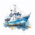 An illustration of a small fishing boat isolated on white background.