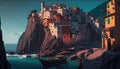 Illustration of the small fishing village of Riomaggiore, Cinque Terre, Italy Royalty Free Stock Photo