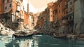 Illustration of the small fishing village of Riomaggiore, Cinque Terre, Italy Royalty Free Stock Photo