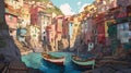 Illustration of the small fishing village of Riomaggiore, Cinque Terre, Italy Royalty Free Stock Photo