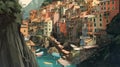 Illustration of the small fishing village of Riomaggiore, Cinque Terre, Italy Royalty Free Stock Photo