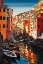 Illustration of the small fishing village of Riomaggiore, Cinque Terre, Italy Royalty Free Stock Photo