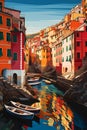 Illustration of the small fishing village of Riomaggiore, Cinque Terre, Italy Royalty Free Stock Photo