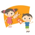 Illustration small kids with hand puppet toy