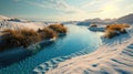 A small lake within a white sandy landscape