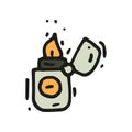 Small metal lighter in doodle style. Tourist equipment. Traveler object for camping, hiking and survival. Vector icon Royalty Free Stock Photo