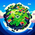 Illustration of a small planet with houses and trees in the middle Generative AI