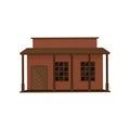 Small western house with wood door and porch. Old wooden building. Architecture of old west town. Flat vector design Royalty Free Stock Photo