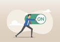 Smart businessman push setting button switch to on position