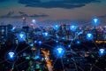 Illustration of smart city with holograms communication, network concept