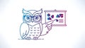 Smart Owl Teacher Presenting Data on Whiteboard, Education Concept Royalty Free Stock Photo