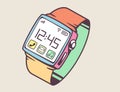 illustration of smart watch with button on light backgrou