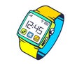 illustration of smart watch with button on white backgrou