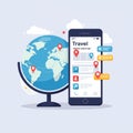 Illustration of a smartphone displaying a travel app interface, Royalty Free Stock Photo