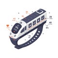 Illustration of a smartwatch designed as a train. The train shape features digital Royalty Free Stock Photo