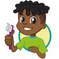 Illustration of a smiling Afro-descendant boy holding a toothbrush encouraging oral hygiene Royalty Free Stock Photo