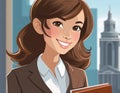 Illustration of a smiling business woman, generated AI image