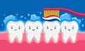 Illustration of smiling clean teeth brushing paste in oral cavity.