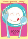 Smiling dish with ork and spoon cartoon