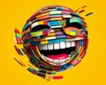 an illustration of a smiling face made out of colorful bricks