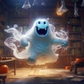 Smiling ghost in the library,  Halloween concept Royalty Free Stock Photo