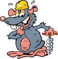 illustration of an Smiling Rat holding a Drill