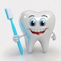 Illustration of Smiling Tooth Holding a Tooth Brush - Ai Generative