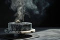 Smoking incense sticks with smoke on black background, closeup Royalty Free Stock Photo