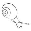 Illustration of a snail in thin line style, stroke. Isolated black silhouette snail on a white background. Vector Royalty Free Stock Photo