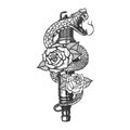 Illustration of the snake on spark plug and roses. Design element for poster, t shirt, card, banner. Royalty Free Stock Photo