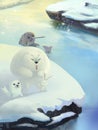 Illustration: Snow Ice River, Polar Bear, Gold Seal, Elephant Unicorn Seal.