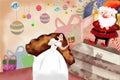 Illustration: Snow White Get A Gift With Magic Spell From Santa Claus, Then She Gets Sleep.
