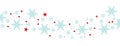 Illustration of snowflakes and red stars and spots on white background