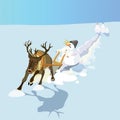 Illustration. Snowmen decided to plow snow on a deer