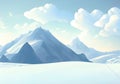 Illustration of Snowy Mountains and Towering Clouds: Majestic Winter Landscape