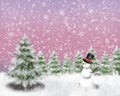 Snowy winterlandscape with a snowman