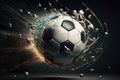 Illustration of soccer ball flew into the goal. Success concept