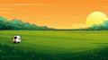 Illustration of a soccer ball on a green meadow at sunset Royalty Free Stock Photo