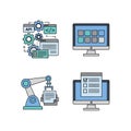 Illustration of software development process, featuring api integration, coding, testing, and automation with robotic arm Royalty Free Stock Photo