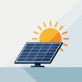 Illustration of a solar panel tilted at an angle, with a stylized sun behind it. The panel Royalty Free Stock Photo
